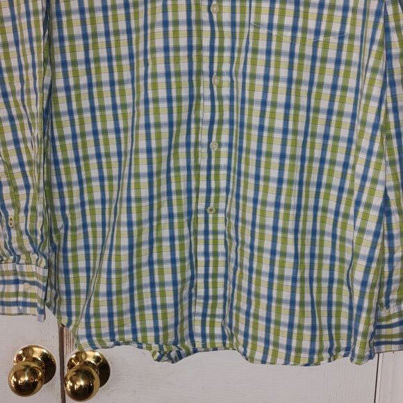 Izod  lime green blue whote checkered button down shirt  Sz XL - Picture 2 of 6